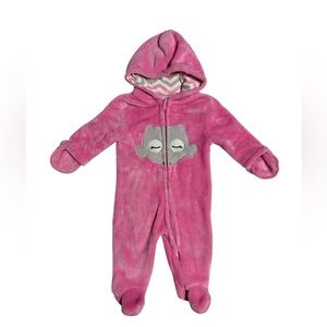 WEEPLAY Baby Girl Pink Owl Hooded Fleece Romper Size 6-9 Months